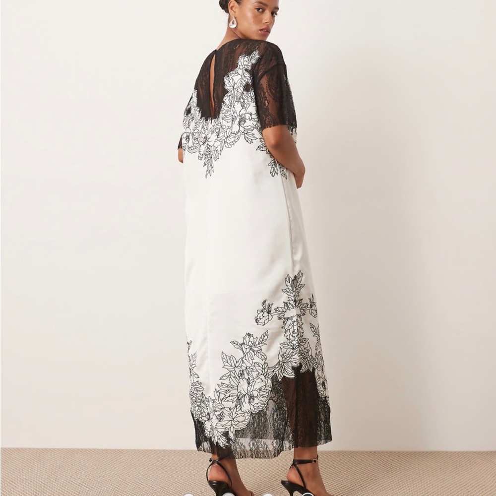 NWT Arrange Black and White Floral and Lace Midi Dress from ASOS - Picture 2 of 8